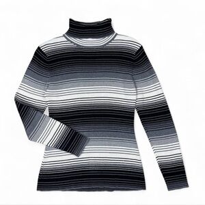 Y2K Black, Gray & White Striped Turtleneck Sweater